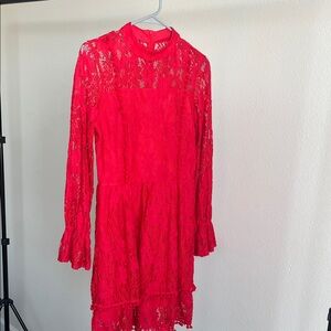 Red Lace Long Sleeve Dress